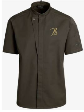Kochjacke_olivengrün_Kurzarm_Stick_beige_HBR